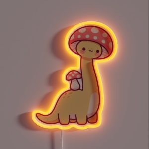 Kawaii Simple Mushroom Hat Dinosaur Brontosaurus RGB Neon Sign