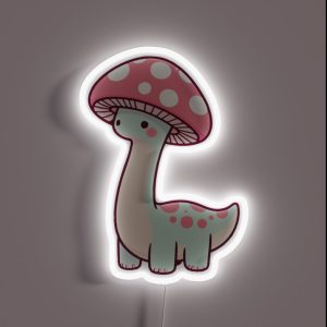 Kawaii Simple Mushroom Hat Dinosaur Brontosaurus RGB Neon Sign