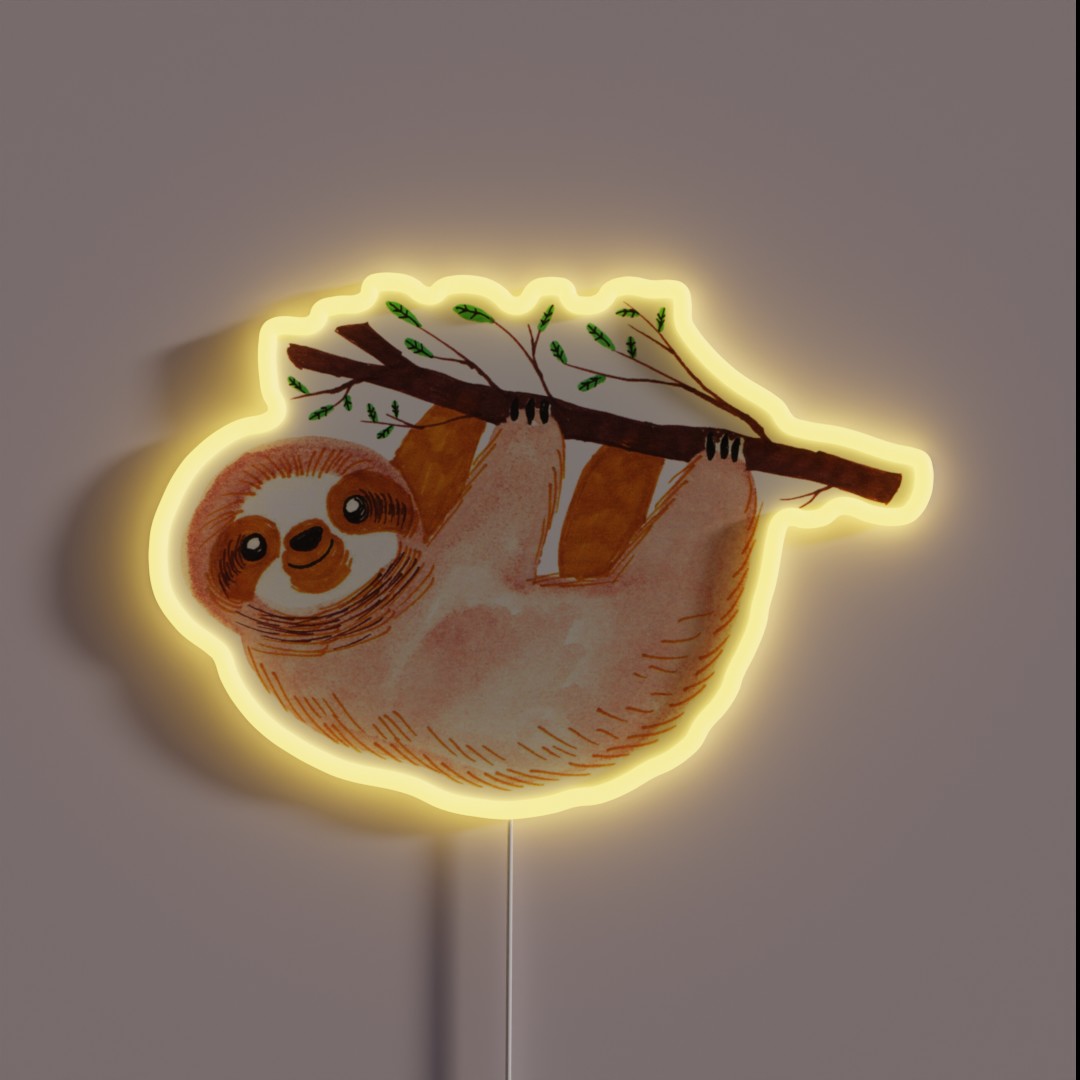 Kawaii Sloth Watercolor RGB Neon Sign Kawaii Sloth Watercolor RGB Neon Sign