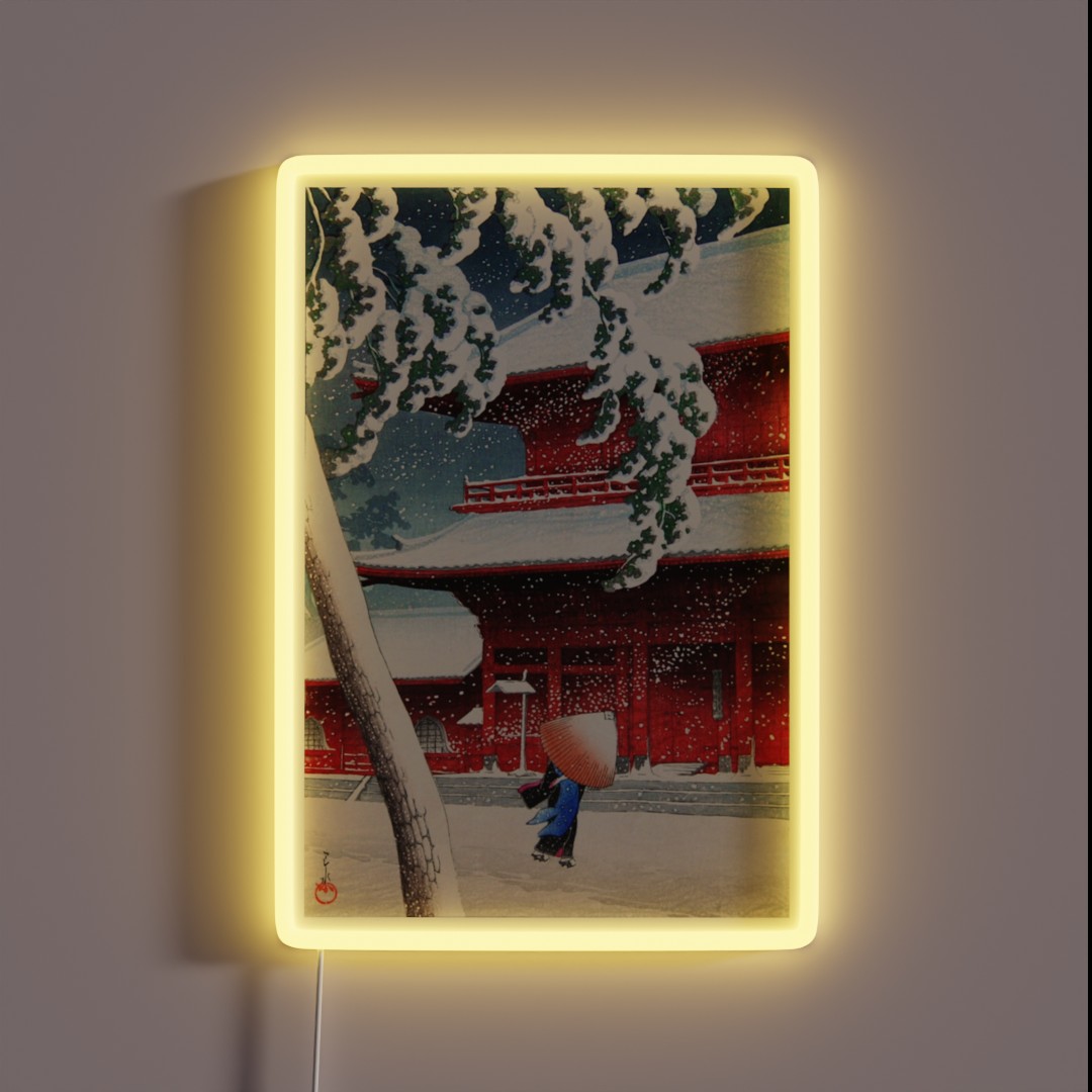 Kawase Hasui Zojoji Temple In Snow RGB Neon Sign Kawase Hasui Zojoji Temple In Snow RGB Neon Sign