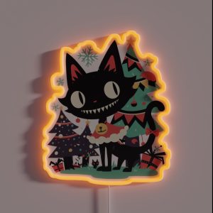 Kimo Kawaii Creepy Cute Yule Cat 2 RGB Neon Sign