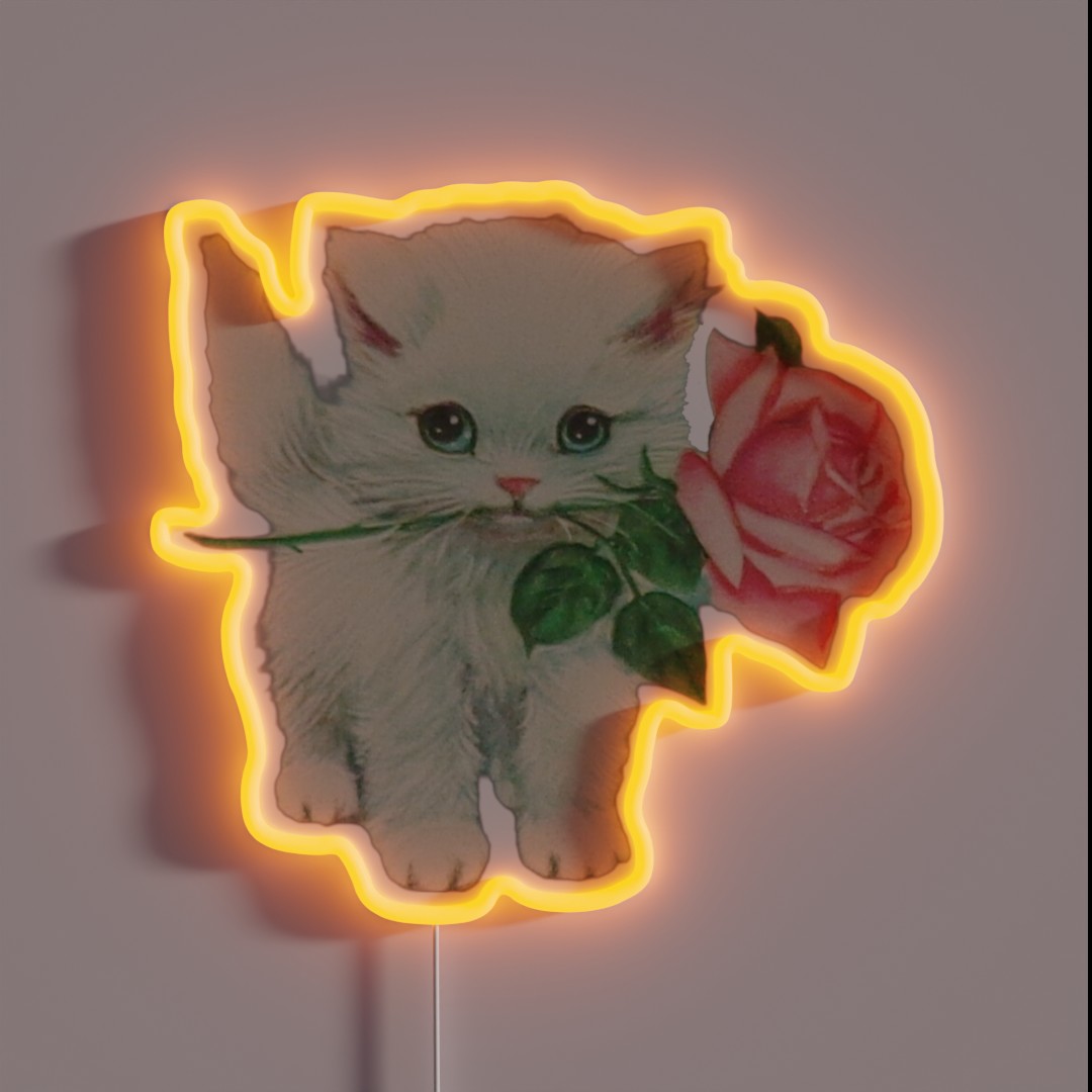 Kitten Holding A Rose RGB Neon Sign Kitten Holding A Rose RGB Neon Sign