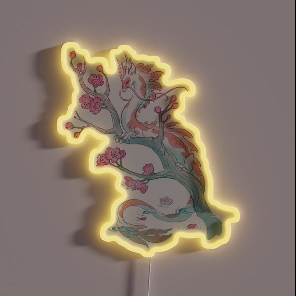 Koi Dragon Serene Sakura RGB Neon Sign