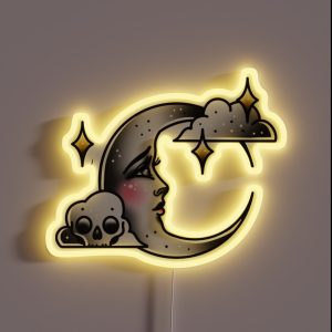 Lady Moon And Skull Cloud Vintage Cute Traditional Flash Tattoo RGB Neon Sign Lady Moon And Skull Cloud Vintage Cute Traditional Flash Tattoo RGB Neon Sign
