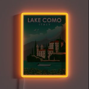 Lake Como Italy Vintage Minimal Retro Travel Poster RGB Neon Sign Lake Como Italy Vintage Minimal Retro Travel Poster RGB Neon Sign