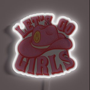 Let S Go Girls Pink Cowboy Cowgirl Rodeo Hat Preppy Aesthetic Bachelorette Party HOWDY Y ALL White Background RGB Neon Sign