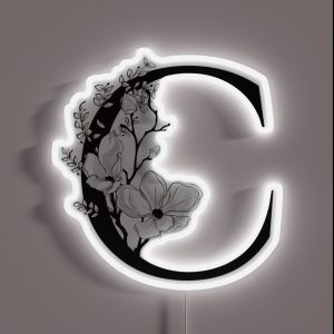 Letter C Monogram Floral Initial RGB Neon Sign