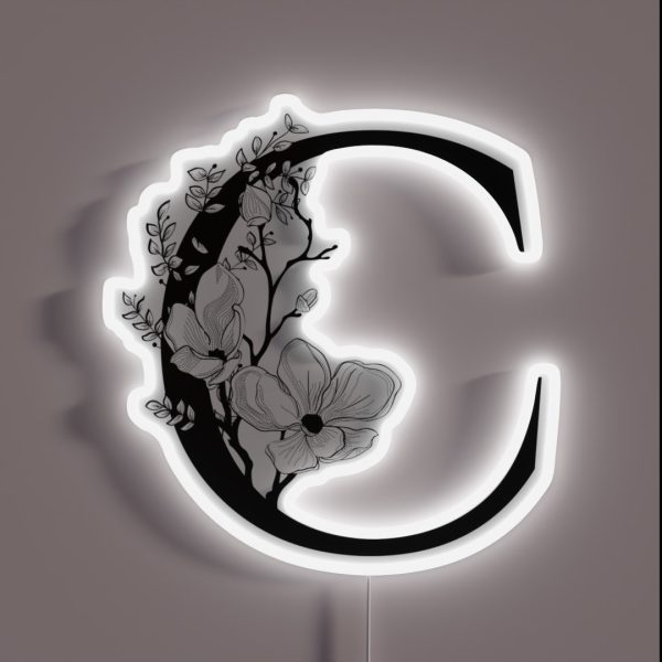 Letter C Monogram Floral Initial RGB Neon Sign