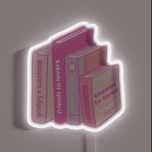 Light Pink Romance Tropes As Pile Of Books RGB Neon Sign