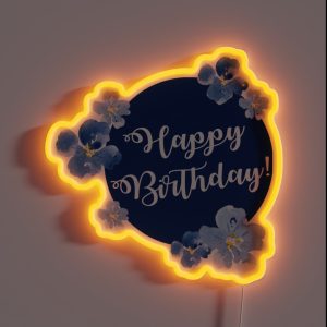 Little Blue Flowers Happy Birthday RGB Neon Sign