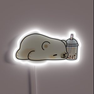 Little Polar Bear Chilling With It S Boba Tea RGB Neon Sign Little Polar Bear Chilling With It S Boba Tea RGB Neon Sign