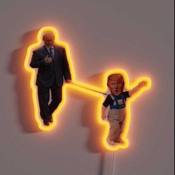 Little Trump On Leash With Putin Never Trump RGB Neon Sign