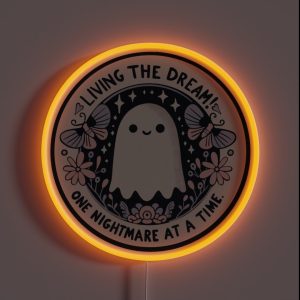Living The Dream Cute Ghost RGB Neon Sign
