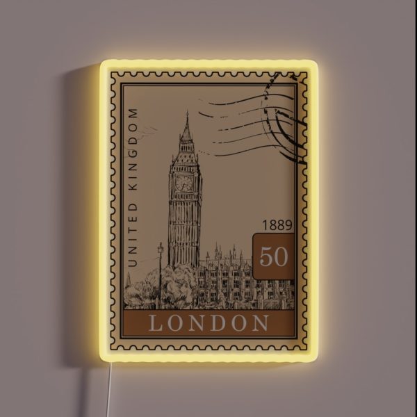 London Sketch United Kingdom Postages Stamps RGB Neon Sign