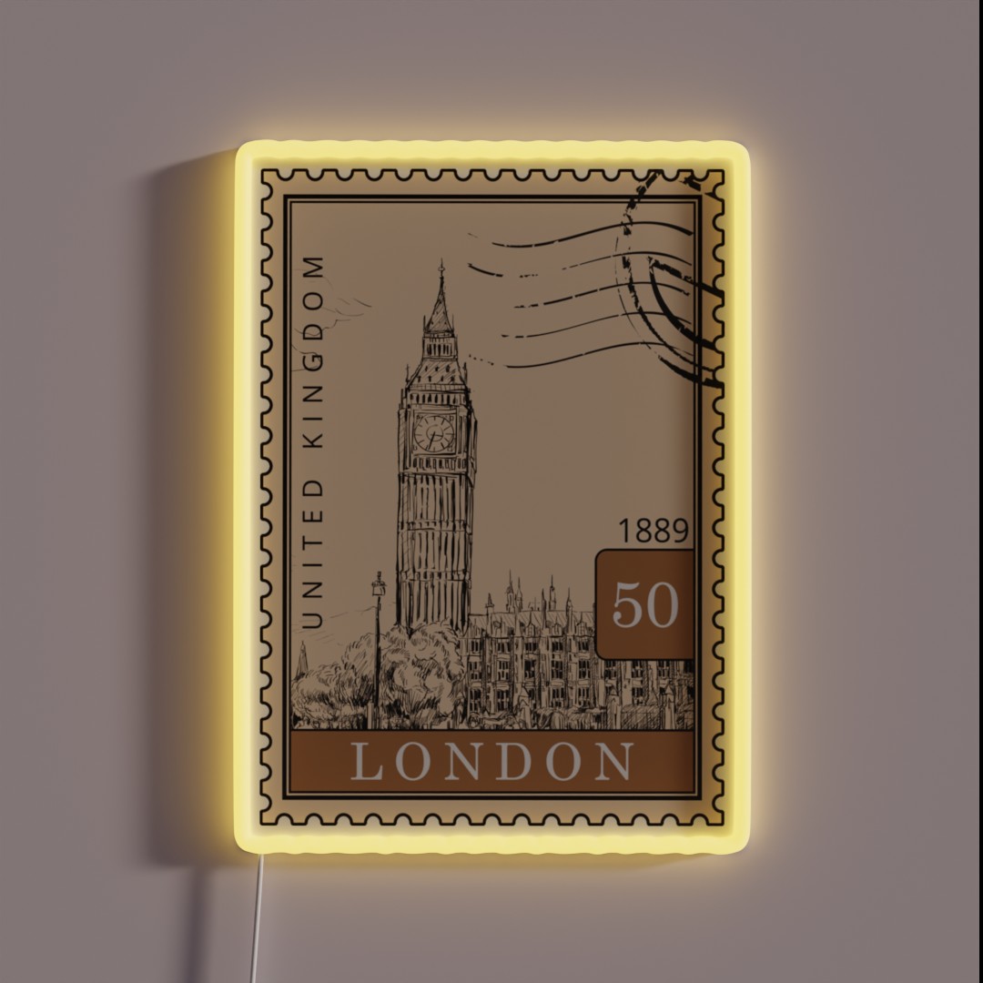 London Sketch United Kingdom Postages Stamps RGB Neon Sign London Sketch United Kingdom Postages Stamps RGB Neon Sign