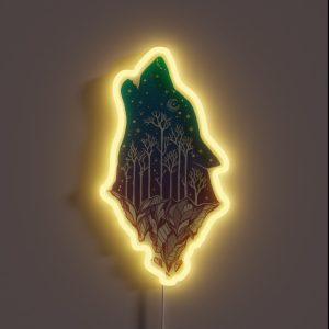 Lone Wolf Howling At The Moon In A Forest On A Mountain Range RGB Neon Sign