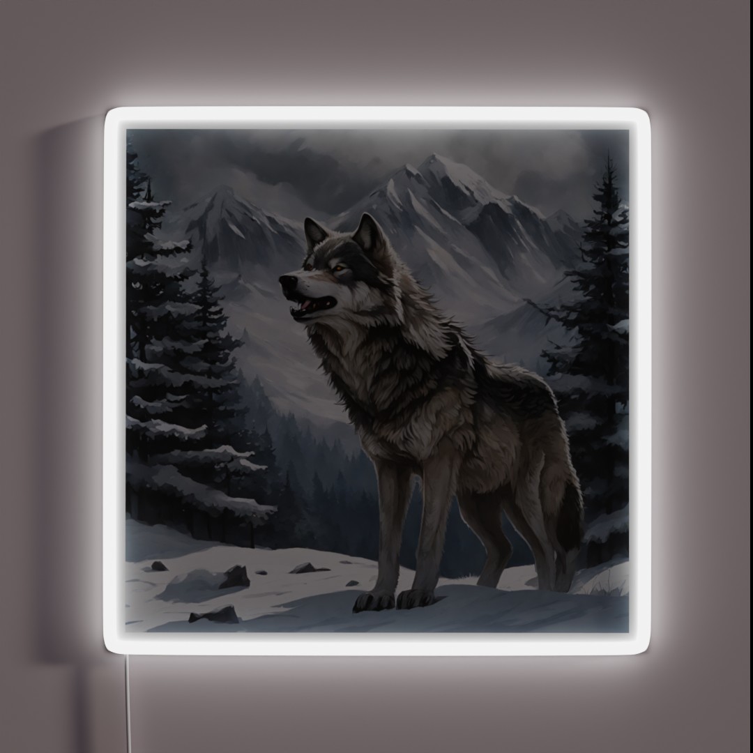 Lone Wolf On The Snowy Mountain RGB Neon Sign Lone Wolf On The Snowy Mountain RGB Neon Sign