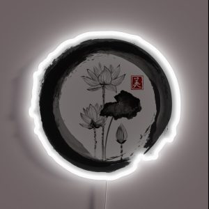 Lotus Flower Traditional Japanese Ink Painting On Vintage Rice Paper RGB Neon Sign Lotus Flower Traditional Japanese Ink Painting On Vintage Rice Paper RGB Neon Sign