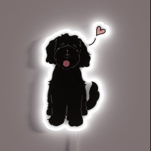 LOVE Black Goldendoodle Dog RGB Neon Sign