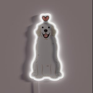 LOVE White Cream Golden Retriever Gray Background RGB Neon Sign