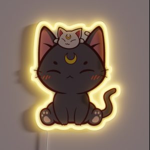 Luna And Artemis Cute Chibi Moon Cats RGB Neon Sign Luna And Artemis Cute Chibi Moon Cats RGB Neon Sign