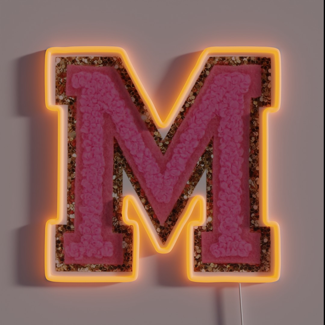 M Bubblegum Glitter Varsity Letter Patches RGB Neon Sign M Bubblegum Glitter Varsity Letter Patches RGB Neon Sign