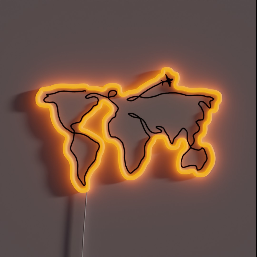 Map Outline With Plane RGB Neon Sign Map Outline With Plane RGB Neon Sign