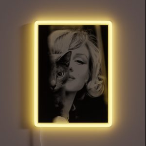 Marilyn Monroe With Cat Vintage Black And White Photograph RGB Neon Sign