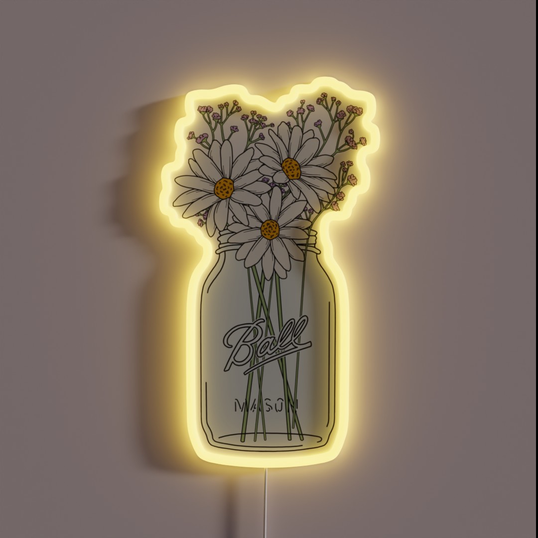 Mason Jar Daisies RGB Neon Sign Mason Jar Daisies RGB Neon Sign