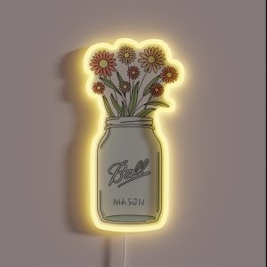 Mason Jar Pink Flowers RGB Neon Sign Mason Jar Pink Flowers RGB Neon Sign