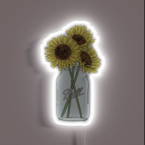 Mason Jar Sunflowers RGB Neon Sign