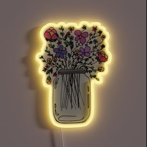 Mason Jar With Flowers RGB Neon Sign
