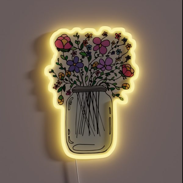 Mason Jar With Flowers RGB Neon Sign
