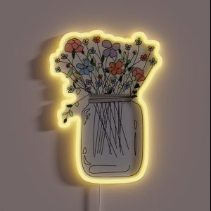 Mason Jar With Flowers RGB Neon Sign