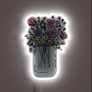 Mason Jar With Flowers RGB Neon Sign