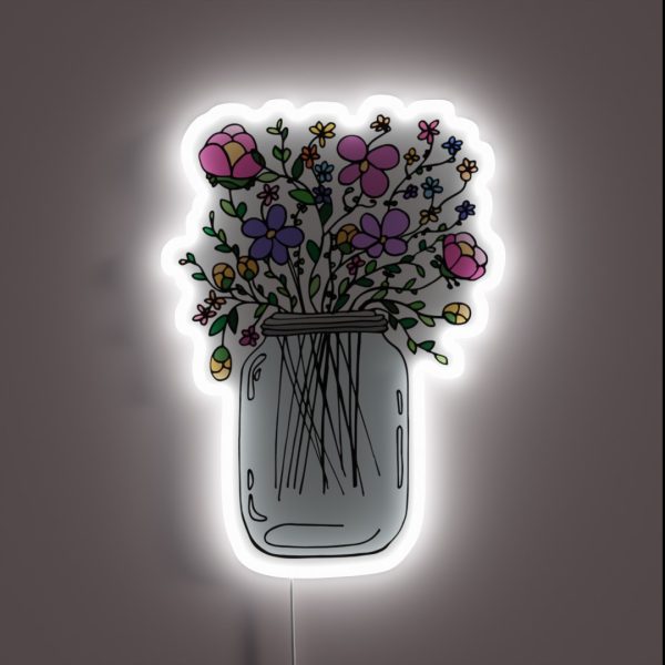 Mason Jar With Flowers RGB Neon Sign