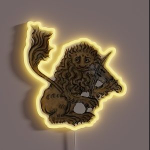Medieval Lion Playing Music Middle Ages Art RGB Neon Sign