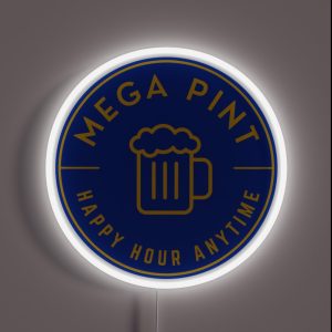 Mega Pint Happy Hour Anytime Yellow Minimalistic RGB Neon Sign