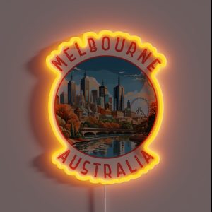 Melbourne Australia Retro Distressed Circle RGB Neon Sign