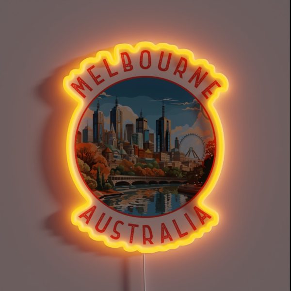 Melbourne Australia Retro Distressed Circle RGB Neon Sign