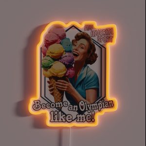Meme Memes Meme Art Funny Memes Anti Sports Retro Ice Cream Light Olive Gray Background RGB Neon Sign