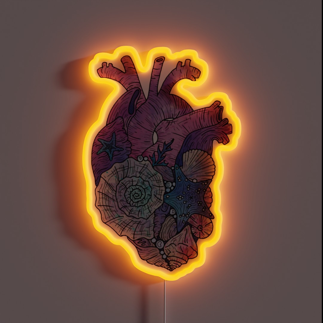 Mermaids Heart Ocean Inspired Illustration RGB Neon Sign Mermaids Heart Ocean Inspired Illustration RGB Neon Sign