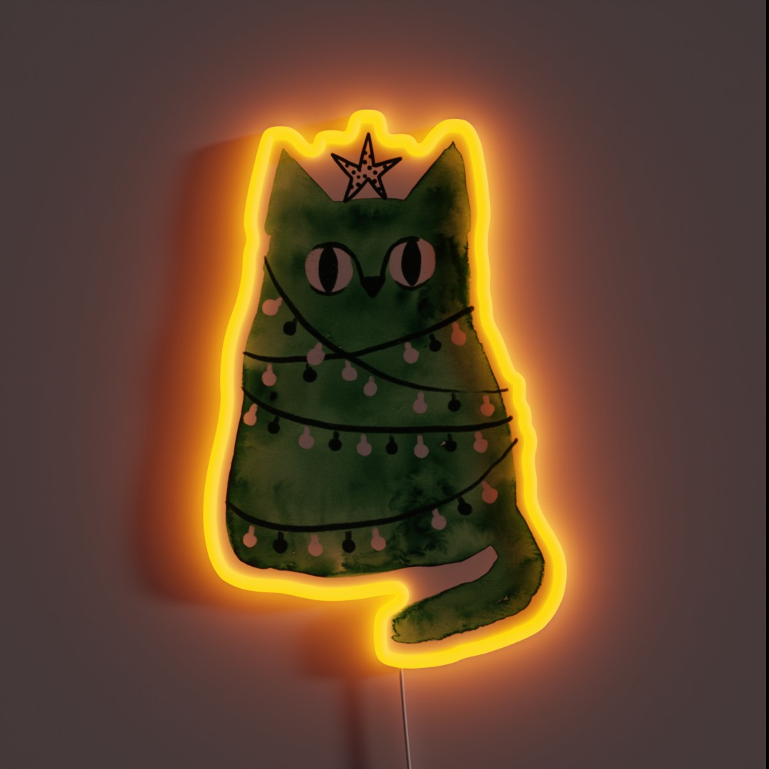 Merry Christmas And Happy New Year Tree Kitty RGB Neon Sign Merry Christmas And Happy New Year Tree Kitty RGB Neon Sign