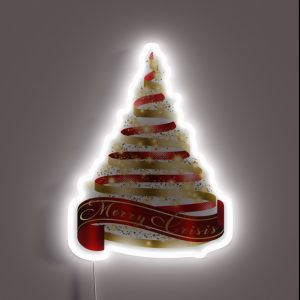 Merry Crisis Elegant Red And Gold Metallic Christmas Ribbontree RGB Neon Sign Merry Crisis Elegant Red And Gold Metallic Christmas Ribbontree RGB Neon Sign