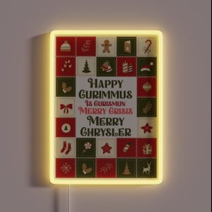 Merry Crisis Happy Curimmus Merry Chrysler Merry Christmas Meme RGB Neon Sign