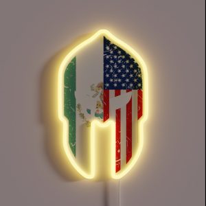 Mexican American Spartan Warrior Helmet Chicano Pride RGB Neon Sign