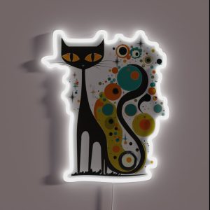 Mid Century Modern Atomic Cat Retro Black Cat MCM Kandinsky Style RGB Neon Sign