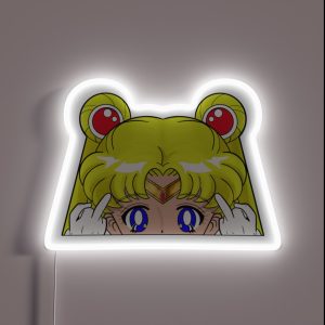 Middle Finger Sailor Anime Moon Magical Girl Blonde Cute Blue Gold Red RGB Neon Sign