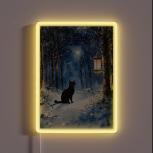 Midnight Black Cat In A Winter Forest At Twilight RGB Neon Sign Midnight Black Cat In A Winter Forest At Twilight RGB Neon Sign
