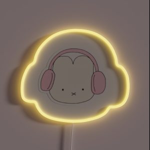 Miffy With Pink Headphones RGB Neon Sign